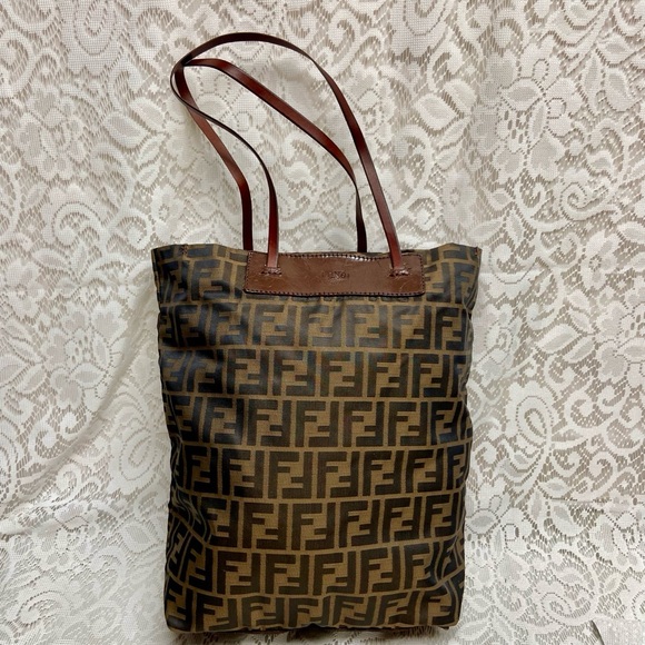 Fendi Handbags - Vintage Fendi Zucca Brown Canvas Tote Hand Bag 14in x 13in x 4in